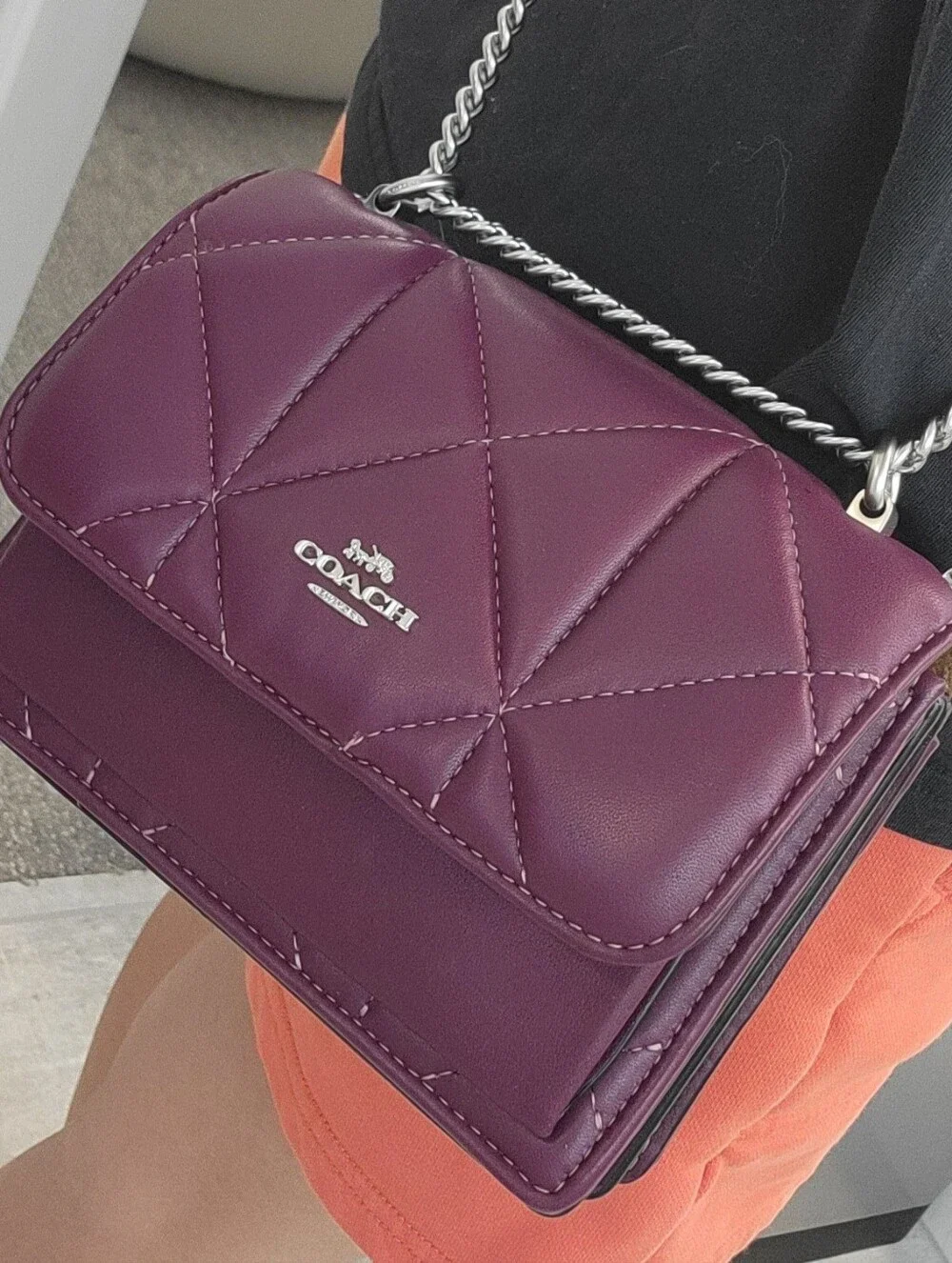 coach backpack purples Pebbled Leather Medium Charlie Tote (Brown Purple Multi  Backpack Coach Purple in Denim